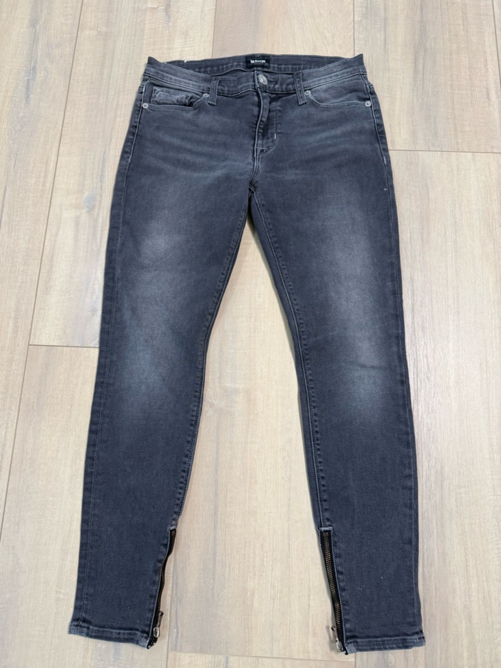 Hudson Jeans Black Washed Skinny Jeans with Ankle Zippers
